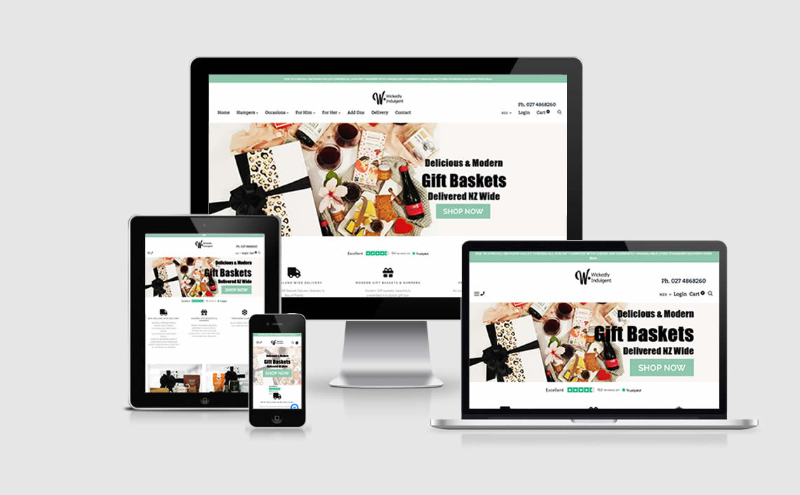 Responsive website development for Wickedly Indulgent Gifts